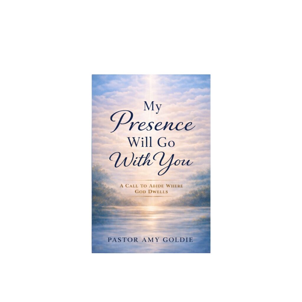 The front cover of the book, 'My Presence Will Go with You' on a white background
